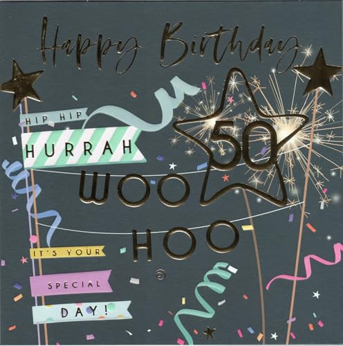Belly Button Designs Glückwunschkarte zum runden 50. Geburtstag mit Prägung, ideal auch für Geldgeschenk oder Gutschein. BE402