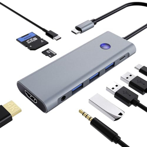 Performance Master Hub USB C 9 en 1 avec chargement PD 100 W, HDMI 4K, USB 3.0/2.0, lecteur de carte SD/TF, prise audio – Adaptateur compact pour MacBook, Windows, iPad, Linux et plus encore
