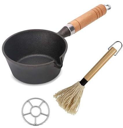 HAFRILY Cast Iron Saucepan Basting Mini Saucepan and Brush Set with Grate 3 Pcs BBQ Accessories for BBQ Grillinng Somking Steak Stoving Basting Cast Iron Saucepan Set