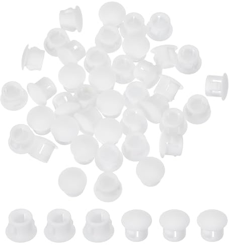PATIKIL 80 Pezzi Tappi Foro in Plastica 8 mm/5/16 Tipo A Scomparsa Bianco | Tondo, Snap in Foro Pannello, Tubo Mobile Cucina Arredo Cancellazione Post Tubo Inserti Fine
