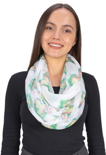 Seasons of April Damen Loop Schal – Dünner, Leichter & Weicher Schal mit Künstlerischem Herz- & Schmetterlingsdesign - Amira (M250 Grün)