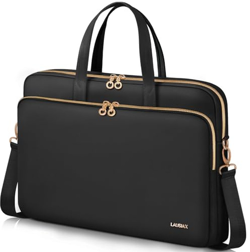 Lausiax Laptop Case Bag Women Men Computer Sleeve Compatible with MacBook/Dell/HP/Acer/ASUS, Waterproof Shoulder Carrying Briefcase, Black, 14-14.5 Inch