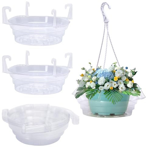 Adnee 12 Pcs 12 Inch Hanging Plant Water Catcher-Clear Plastics Plant Water Catcher Tray-Hanging Plant Saucers Drip Pans for Indoor Outdoor Hanging Basket Flower Pot