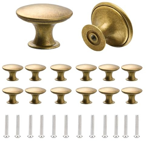 12 pomos de armario vintage, Tiradores de Muebles Redondos de 30 mm, manijas de armario de cocina de latón antiguo, Mango de Armario con Tornillos para Gabinete, Cajones, Cocina, Baño