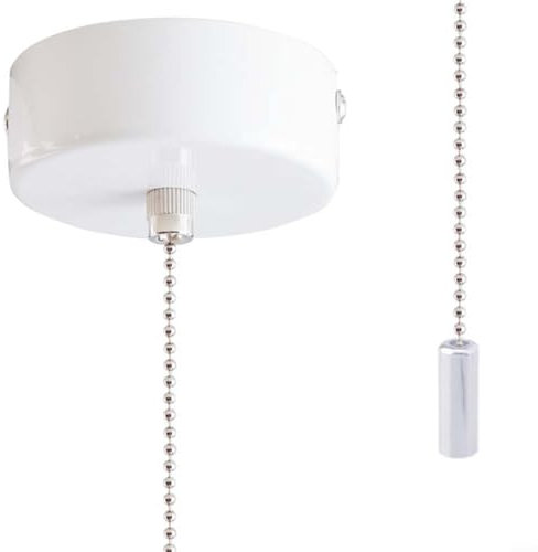 EpheyFIF Bathroom Light Pull Cord, Chrome Pull Cord Light Switch, For Bathroom Ceiling Lights With 150Cm Chain, Easy-Installation, Modern Design, Versatile Use In Bedrooms, Kitchens, Hotels(White)