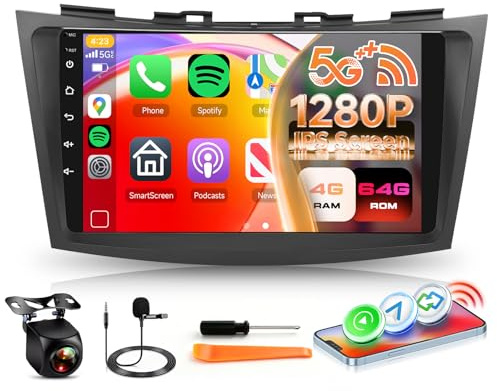 4G+64G Car Radio Stereo for Suzuki Swift 4 2011-2015 5GWiFi | Hodozzy 9 inch 1280P Touchscreen Car Radio with DSP/32EQ Wireless Carplay Android Auto BT 5.0 GPS FM/RDS SWC Reverse Camera