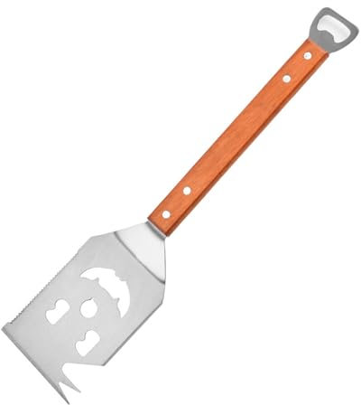 DAJING 7 in 1 Multifunction BBQ Tool - Outdoor Grill Spatula, Stainless Steel, Wooden Handle - Best BBQ Gifts for Men