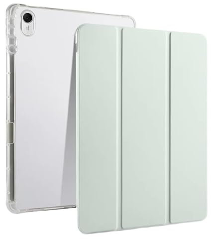 SOENS Funda Transparente y Suave con Tres Pliegues for Huawei Matepad 12X BKY-W20/W10 de 12 Pulgadas (2024), con Soporte for bolígrafo.(Light Green)