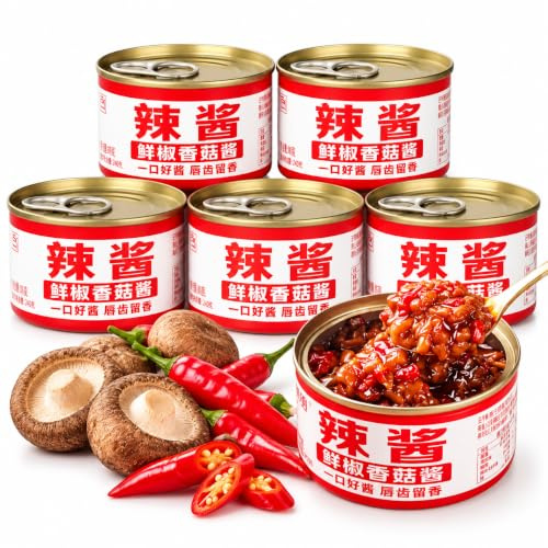 Instant-Pilzsauce, gehackte bunte Chilisauce 80g/Glas, scharfe Sauce; ausgewählte rote und grüne Paprika, Dip-Saucen (Chiligeschmack, 5 Gläser), auch fertig zum Verzehr!