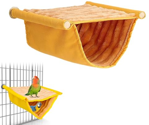Miayical Vogel Hängematte Etagenbett, Winter Warm Vogelnest Haus, Vogelnest Höhlen Schlafplätze, Vogelhütte Hängendes Käfig Zelt, Wellensittich Spielzeug, Wellensittich Zubehör, Gelb