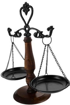 TOYANDONA Vintage Waage Skulptur aus Eisen und Holz Retro Schreibtischdekoration für Büro und Zuhause Juristische Balance Deko mit Aufbewahrung