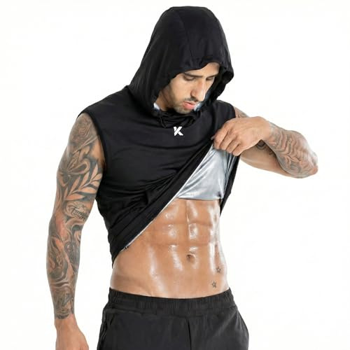 Kewlioo Sauna Shirt with Hood for Men, Heat Locking Sweater, Sweat Vest, Men's Sauna Suit, Tank Top, Hoodies for Training, Cardio