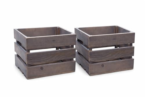 Aucomptoirdesboites Lot de 2 caisses en bois lasuré gris 40x30x32 cm – style vintage – rangement déco, étagère, caisse fruits, bois certifié FSC