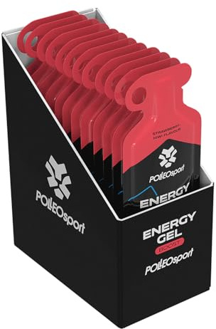 Polleo Energy Gel - Isotonisches Energiegel mit 28 g Kohlenhydraten - Schnelle Energie für Training, Ausdauer & Sport - Mit Koffein & Taurin - Vegan (12 x 40 g, Kiwi & Strawberry)