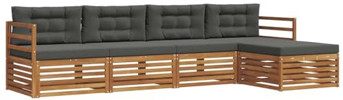 vidaXL Outdoor-Sofagarnitur mit Kissen 5 pcs Natur und Anthrazit, Gartenlounge, Moderne Outdoor-Sofa, gemütliche Sitzgruppe, langlebige Terrasse für entspannte Stunden