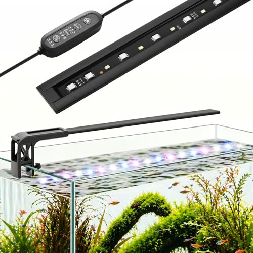 FEDOUR 28cm Slim LED Aquarium Beleuchtung, Vollem Spektrum Aquarium Lampe mit Tag-/Nacht/24/7-modus und Timer, 10 Helligkeitsstufen, Einstellbare Licht für bepflanzte und Süßwasserfisch Aquarien