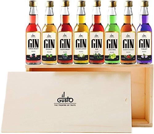 Il Gusto - Miniature Gin Selection Gift Set - (Pack of 8) - Turkish Delight, Rhubarb, Blackcurrant, Elderflower, Raspberry & Rosemary, Violet