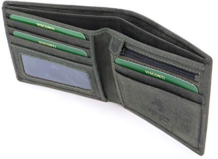 VISCONTI - Petit Portefeuille Homme Cuir - Porte Monnaie Mince - Porte Carte 6 Emplacements pour Cartes - RFID - Boîte Cadeau - 707 Shield - Vert