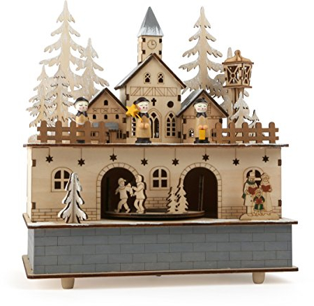 small foot Spieluhr & Lampe Kleines Dorf aus Holz, mit Beleuchtung, moderne Weihnachtsdekoration, 10543, Natur
