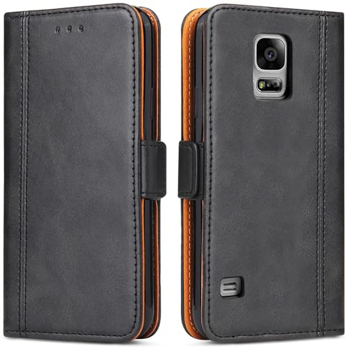 Bozon Galaxy S5 Hülle, Leder Tasche Handyhülle für Samsung Galaxy S5 (S5 Neo) Schutzhülle Flip Wallet mit Ständer und Kartenfächer/Magnetverschluss (Schwarz-Grau)