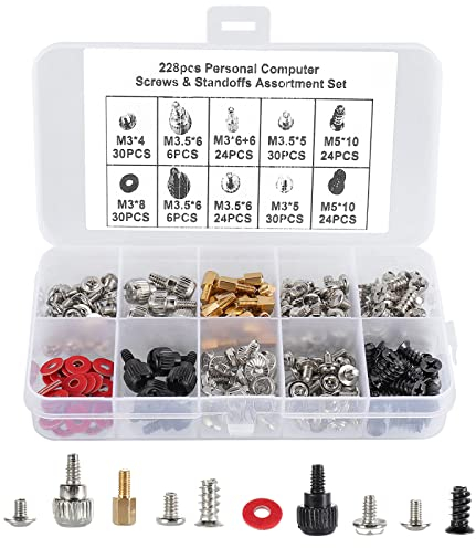 FandWay 228PCS Personal Computer Screw,PC Screws Standoffs Set Kit for Hard Drive Computer Case Motherboard Fan Power Graphics CD-ROM