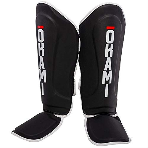 OKAMI Fightgear Schienbeinschützer Competitor - Schwarz - Kampfsport Muay Thai MMA Kickboxen Schienbeinschützer Schienbeinschoner für Kampfsport und Vollkontaktkampfsportarten (L/XL)