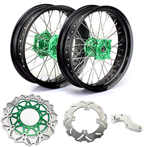 TARAZON 17x4.25'' Supermoto Felgen wheels Radsatz Bremsscheiben + Adapter für Kawasaki KX125 KX250 03-13/KX250F KXF250 04-18/KX450F KXF450 06-18