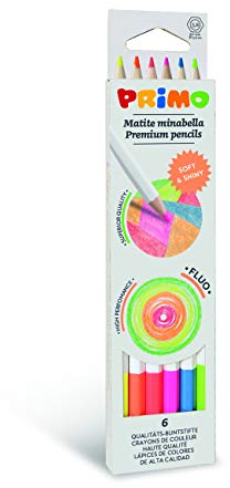 PRIMO Morocolor, Minabella Fluo, 6 lápices de colores hexagonales, Lápices lacados fluo con colores fluorescentes e intensos, Mina gruesa y resistente, Apto para niños y artistas, Seguro