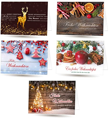 100 Weihnachtskarten (Klappkarten) im Set mit Umschlag, Perfekt für stilvolle Grüße an Geschäftspartner und Freunde