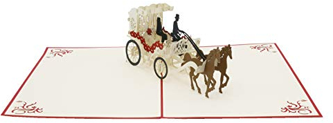 design3dkarten® Brautpaar Hochzeitskutsche Pop Up Karte, Hochzeitspaar, Heirat, Ehe,Mr.Mrs., just married, Hochzeitsgeschenk, Hochzeitskarte, 3d Klappkarte