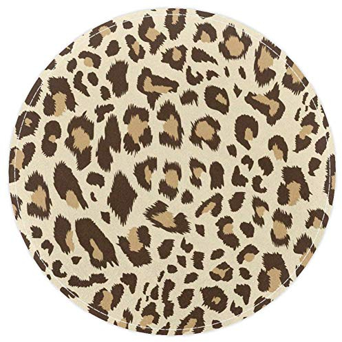 Ezioly Badematte mit Leopardenmuster, rutschfest, waschbar, rund, 40 x 40 cm