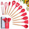 Ustensiles de Cuisine,Lychee 12PCS Kit d'Ustensiles de Cuisine en Silicone et Bois, Ustensiles Cuisine Antiadhésive Set avec Pot de Rangement,Silicone de qualité Alimentaire (Rouge)
