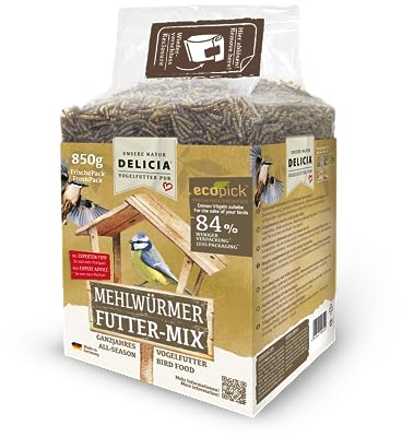 DELICIA® Mehlwürmer FutterMix (800g) · Futtermischung für Vögel, Fische, Nager & Reptilien · Getrocknete Mehlwürmer als Ganzjahresfutter · Im wiederverschließbaren Frischepack