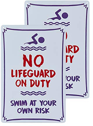 dojune - 2 Stück Schwimmbad-Schild, Warnschild mit Aufschrift Warning No Lifeguard On Duty, Warnschild für den Pool