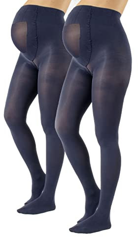 CALZITALY 2 Paires de Collants de Grossesse Opaques Quotidiens | S, M, L, XL | Noir, Bleu | 40 DEN | Fabriqué en Italie (XL, Blue Navy)