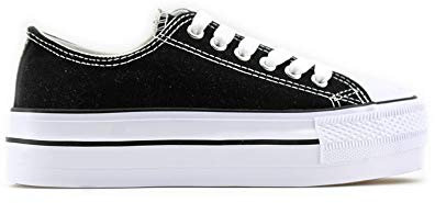 MODELISA - Zapatilla con Plataforma con Cordón para Mujer (Negro/Lona, Numeric_41)