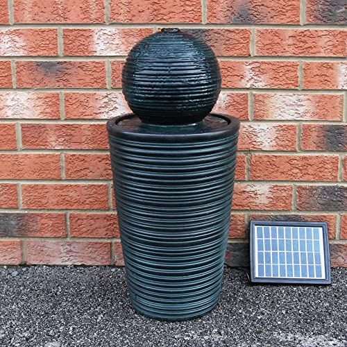 Fontaine de Jardin Alimentée Énergie Solaire Ornement de Jardin Extérieur Décor Patio Résine Noire Sphère Autoportante Boule Ronde Jeu d'eau