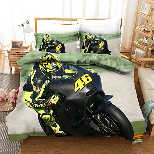 BZCBX Bettwäsche 3D Bettbezug Motorrad Bettwäsche Set 3 Teilig Bettbezüge Mikrofaser 100% Polyesterfaser, Bettbezug mit Reißverschluss und 2 Kissenbezug 135x200 cm