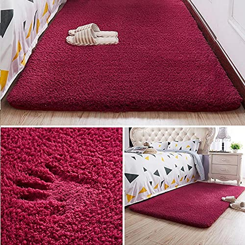 ZJXSNEH Nordic Flauschiger Teppich für Schlafzimmer Wohnzimmer Große Größe Plüsch Anti-Rutsch Weiche Türmatte Kinder Teppiche für Zimmer-Rotwein 40x120 cm