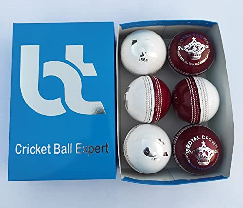 Cricketball, weiß/rot, 156 g, Cricketbälle, 2 Stück, 6 Bälle, echtes Leder, hervorragende Qualität