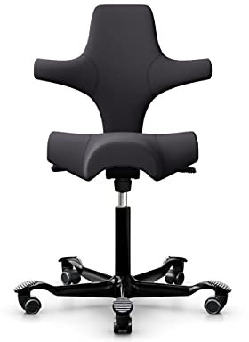 HAG Capisco 8106 Stoff Xtreme Bürodrehstuhl - Standard Gasfeder 200 mm - Sitzhöhe 47-65,5 cm - weiche Rollen (Schwarz, Xtreme - EXR145 Polster Anthrazit)