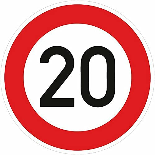 Aufkleber Verkehrszeichen VZ 274-20 Zulässige Höchstgeschwindigkeit 20km/h StVO Schild Folie selbstklebend | Ø5-30cm Made in Germany, Größe: Ø20 cm