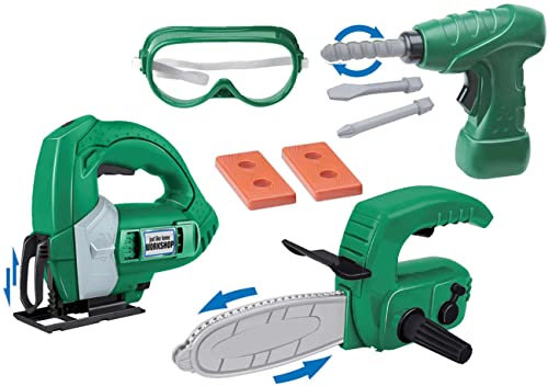 Diakakis Luna Kinder Werkzeug-Set 9-TLG. Bohrschrauber Stichsäge Kettensäge m. Funktionen