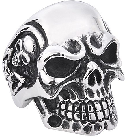Skelett mit Skull Ring for Men Silber Edelstahl Herren Biker Ringe mit Totenkopf Demon für Männer (13)