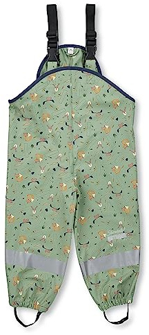 Sterntaler Baby Jungen Regenhose Kinder Träger Regenträgerhose Waldtiere - Regenhose Wasserdicht mit Druckknopf und verschweißten Nähten - grün