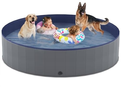 Niubya Foldable Dog Swimming Pool, Collapsible Hard Plastic, Portable Bath Tub for Pets Dogs and Cats, Pet Wading Pool for Indoor and Outdoor, 72 x 12 Inches