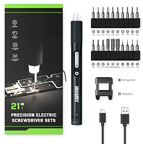JAKEMY Electric Screwdriver, 3 Gears Torque Adjustable Computer Screwdriver Kit, Automatic and Manual Dual-mode, Shadowless LED Lamp, Phillips Flat Star Socket Torx Repair Tool Kit