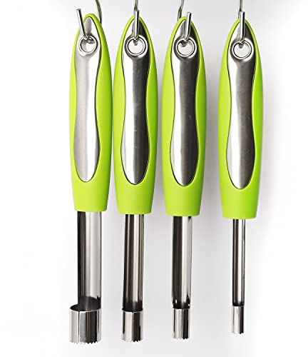 Apple corer set of 4 sizes, corer and pitter with comfortable rubber handle, for fruit, vegetables, apples, pears, cherries, jujubes and red dates
