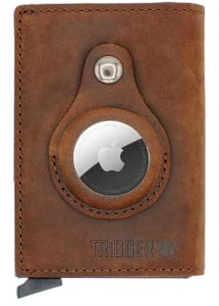 TRiGGER Geldbeutel für Apple Airtag aus Echtleder in Nearly Teak | RFID geschützt | Kleingeldfach | bis zu 10 Karten | in edler Geschenkverpackung | für Damen und Herren