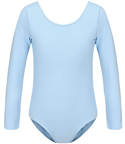 HIPPOSEUS Ragazze Body da Danza con Maniche Lunghe Classico Body Ginnastica Bambina Ballet Leotards,AM0019-Blu,11-12anni